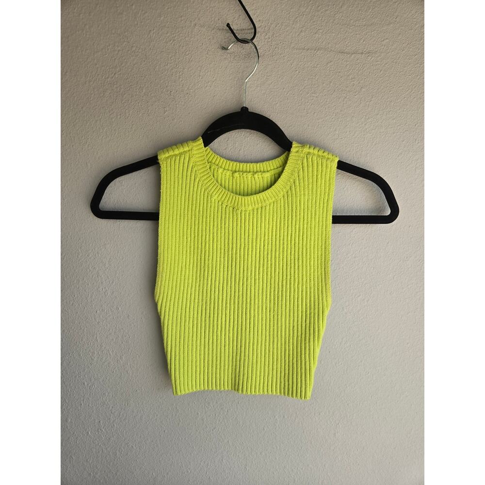 Los Angeles Apparel Lime‎ Green Ribbed Knit Sleeveless Crop Top M/L
